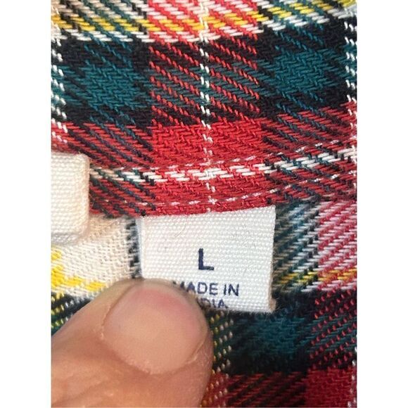 GAP Flannel Shirt Women's Large Green Red Plaid Long Sleeve Button Up (4036) - Picture 4 of 6